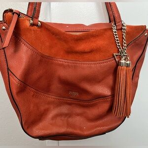 GUESS SOLENE Bordeaux Orange Faux Leather and Suede Shoulder Bag